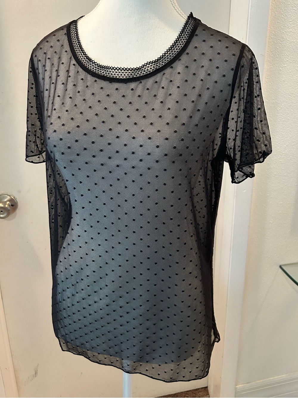 Victoria's Secret Black Sheer Dotted Mesh Top